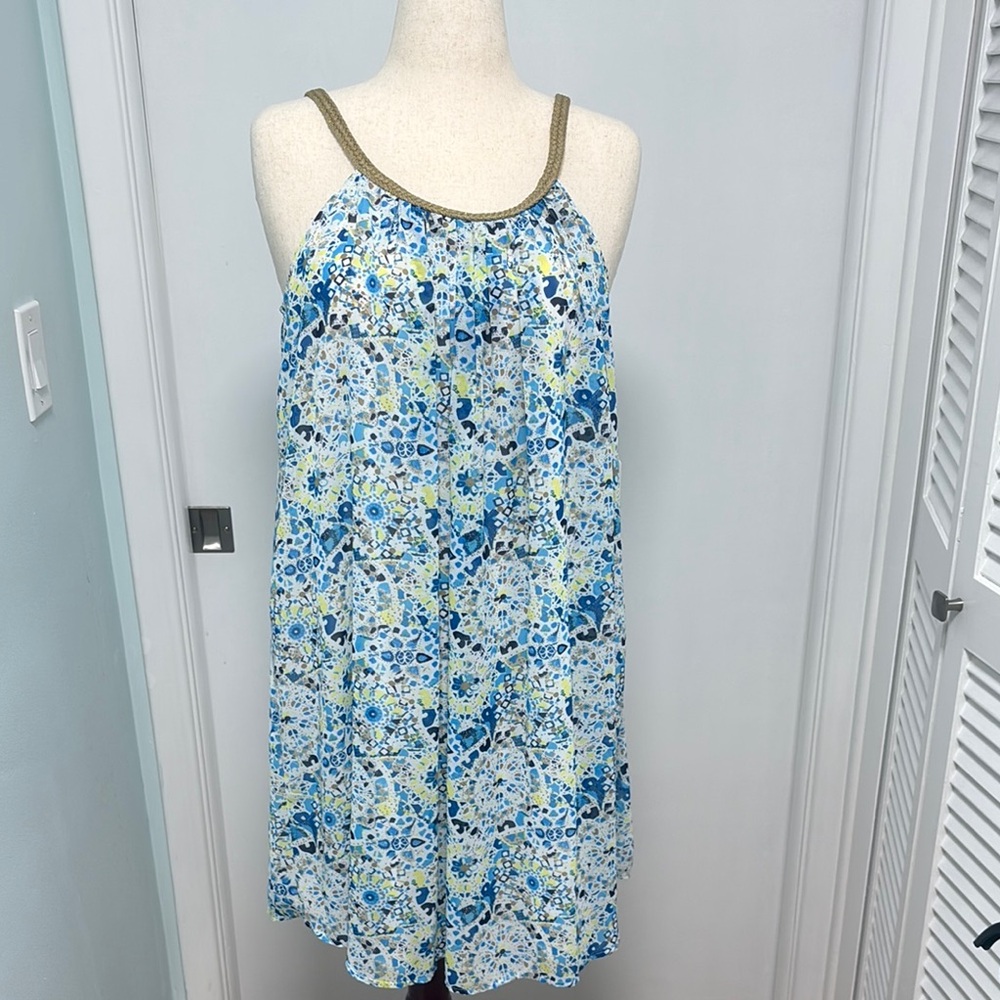 Blue and Green Patterned Sleeveless Dress L NWT